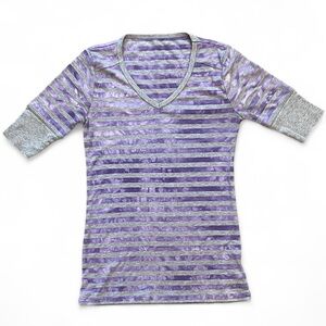 Calvin Klein Striped V-Neck Half Sleeve Top